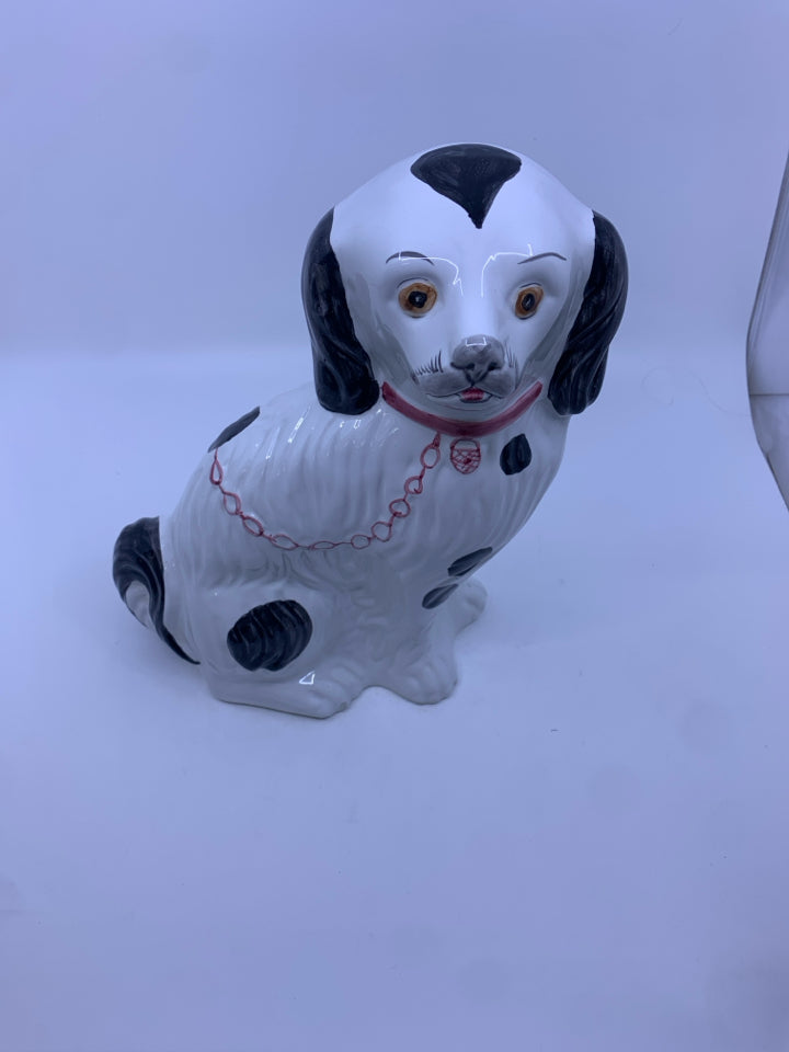 CERAMIC HAND PAINTED WHITE W BLACK SPOTS DOG.