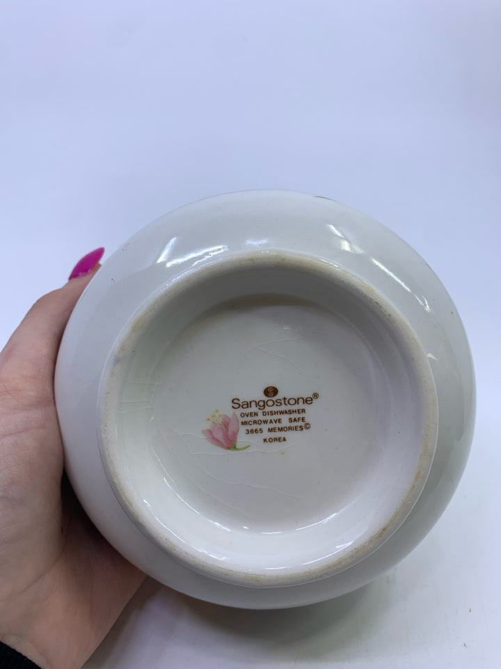 BLACK+WHITE W/PINK ORANGE PAINTED FLOWERS.