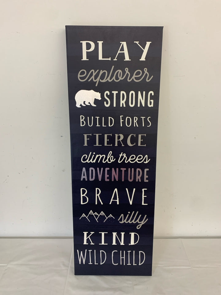 NAVY BLUE PLAY EXPLORE CANVAS WALL ART.