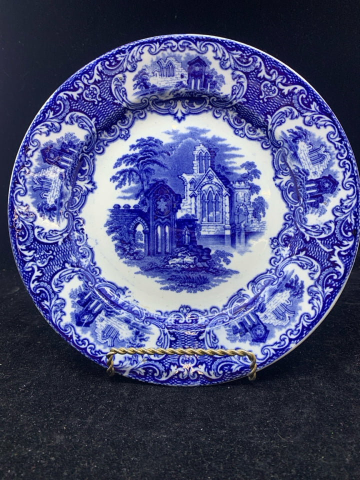 VTG BLUE AND WHITE SHALLOW CHURCH BOWL.
