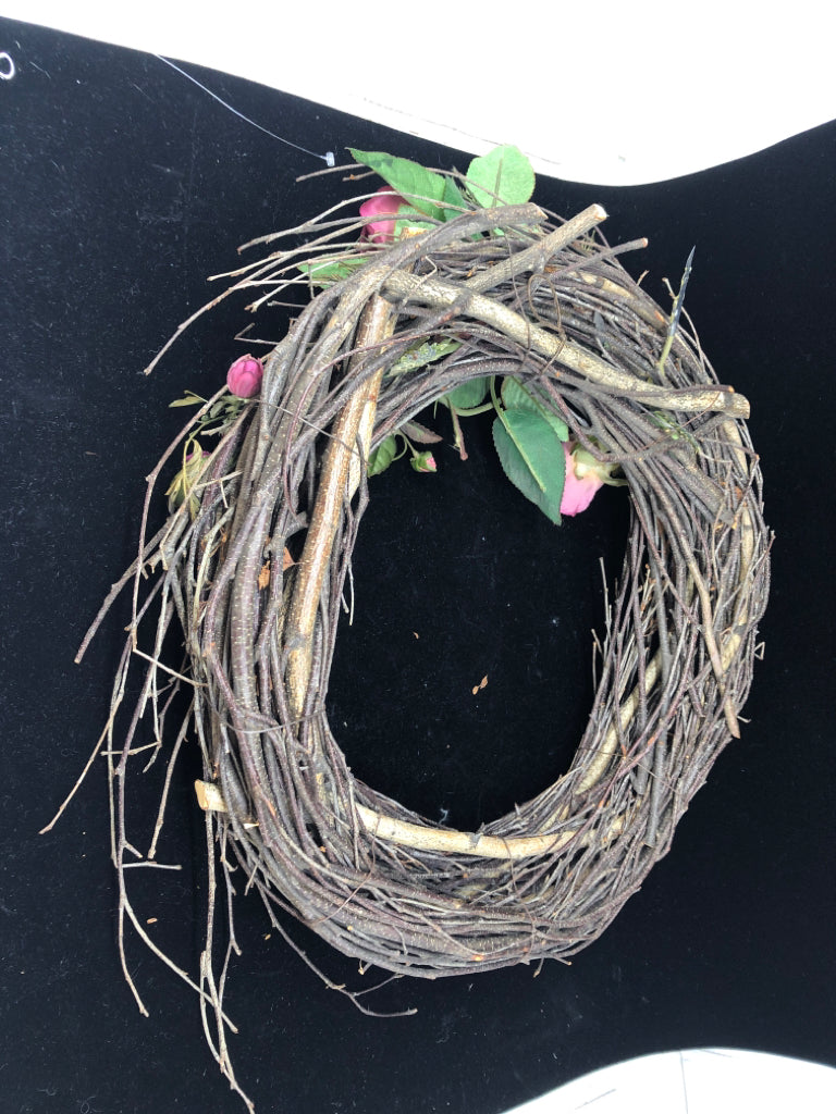 SMALL FAUX ROSE TWIG WREATH.