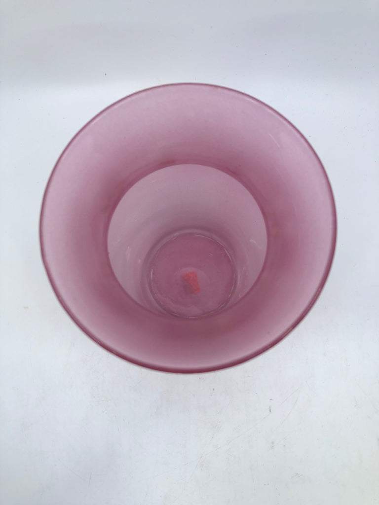 PINK FROSTED GLASS VASE W BEADS.