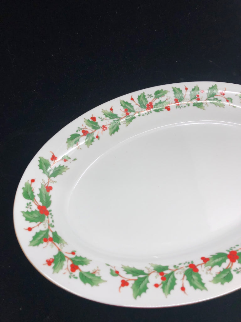 OVAL CHINA PEARL MISTLETOE SERVING PLATE.