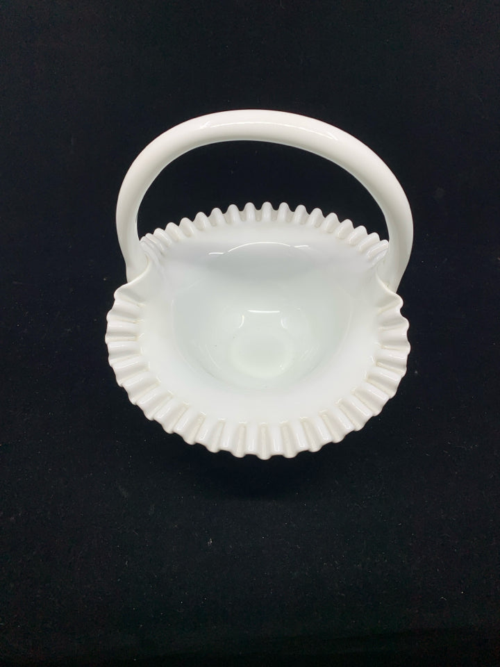 VTG MILK GLASS HOBNAIL BASKET W WAVY EDGE.