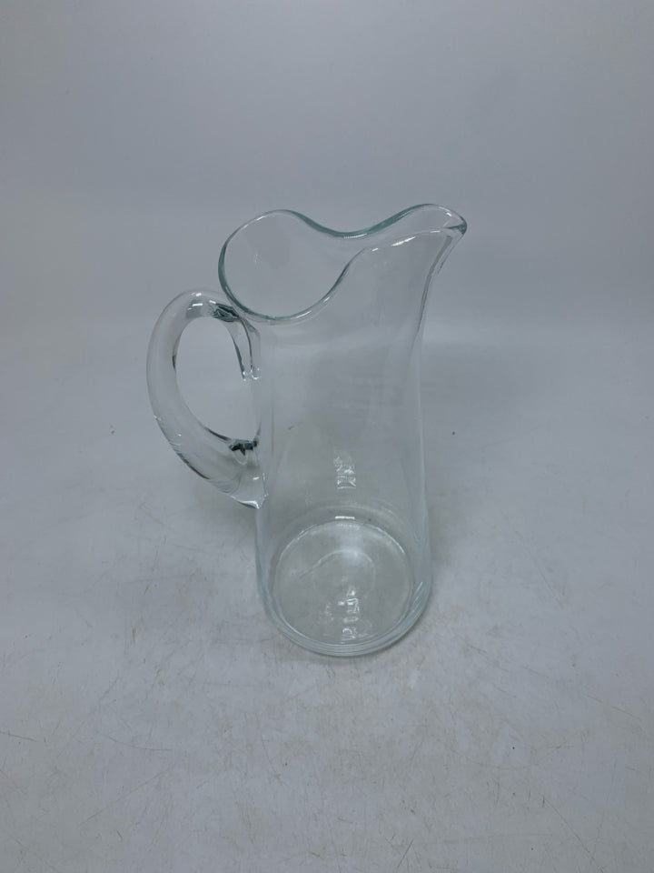 BLOWN CLEAR GLASS PITCHER W/ ICELIP.