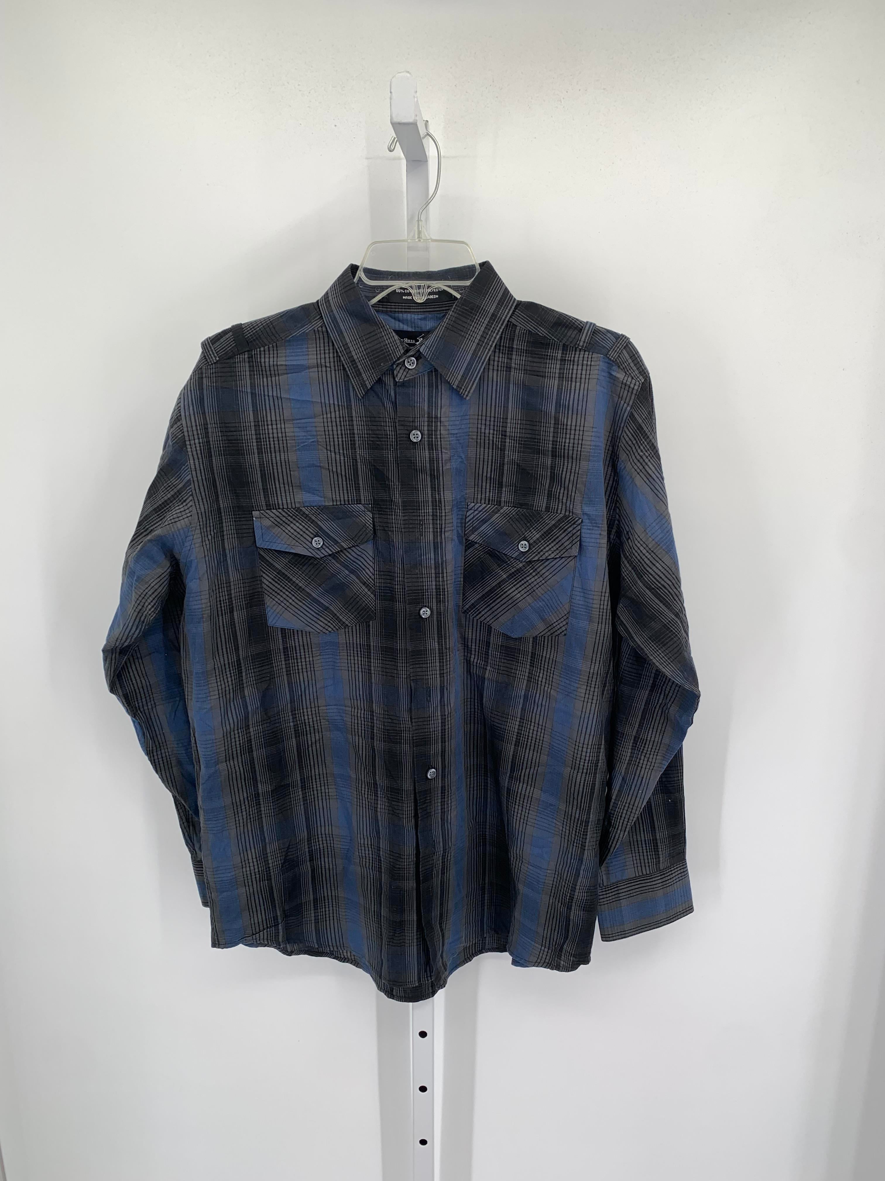 GREY BLUE PLAID BUTTON DOWN