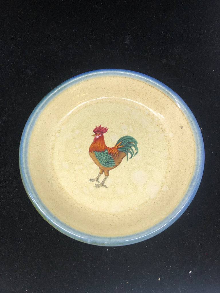POTTERY ROOSTER PIE PLATE.