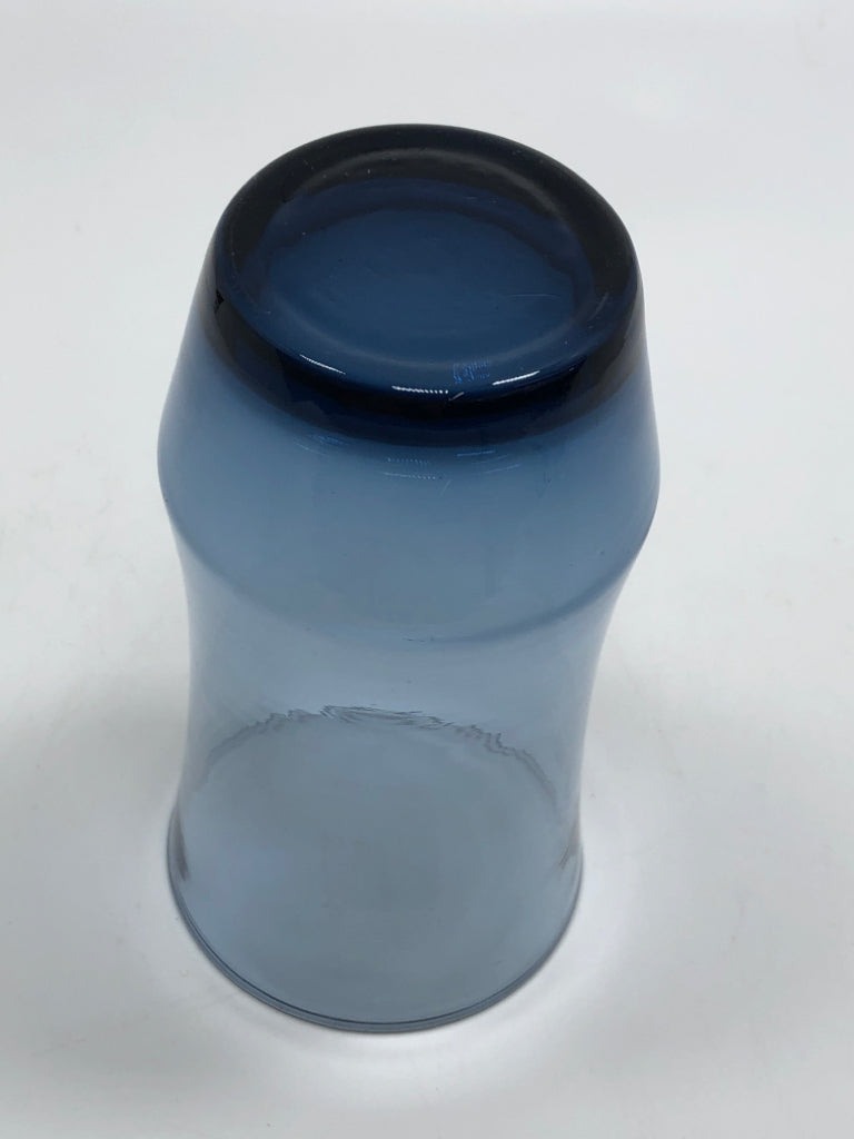 7 BLUE GLASS SHORT LIBBY TUMBLERS.