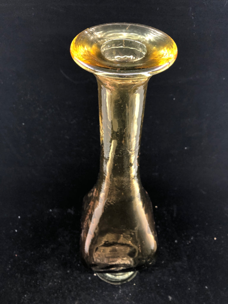 RECYCLED HEAVY GLASS VASE W/ SKINNY LONG NECK 2 TONED.