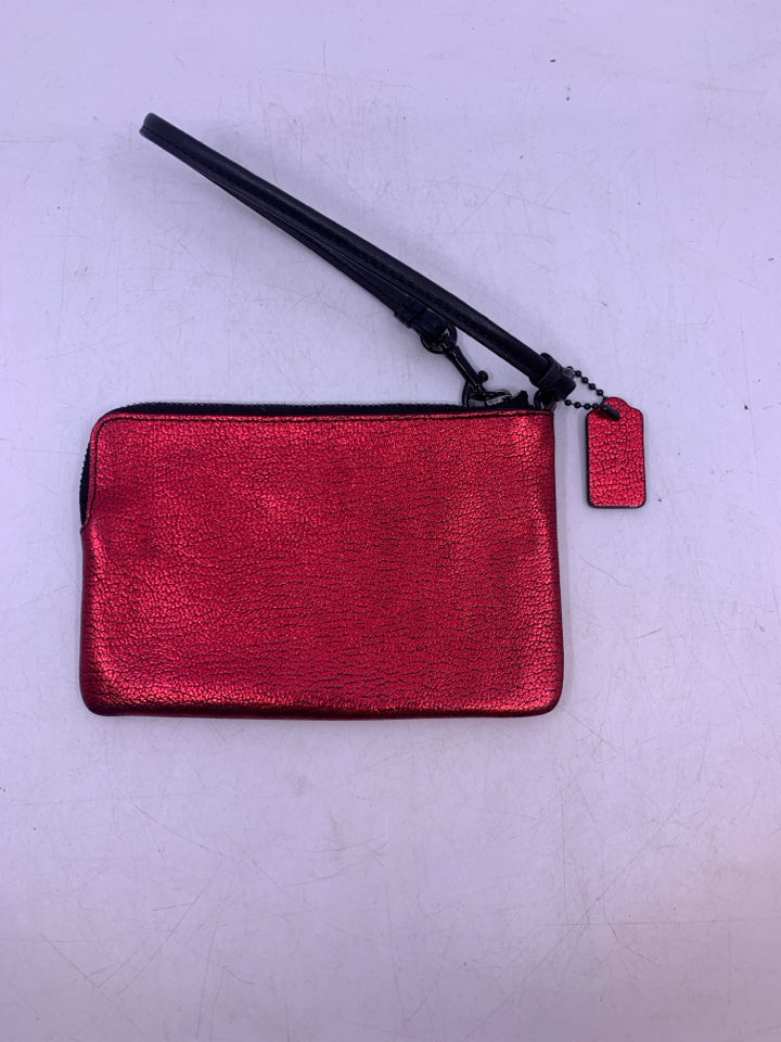 Coach Red/Black Crackle Metallic Wristlet