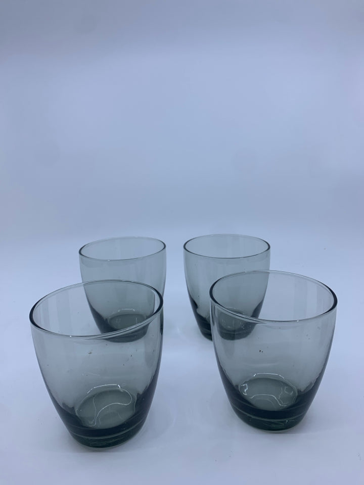 4 HEAVY BOTTOM DARK JUICE GLASSES.