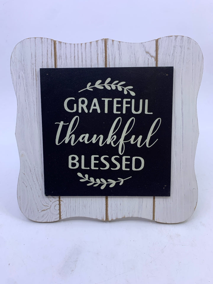 GRATEFUL THANKFUL BLESSED W WHITE WOOD BACK.