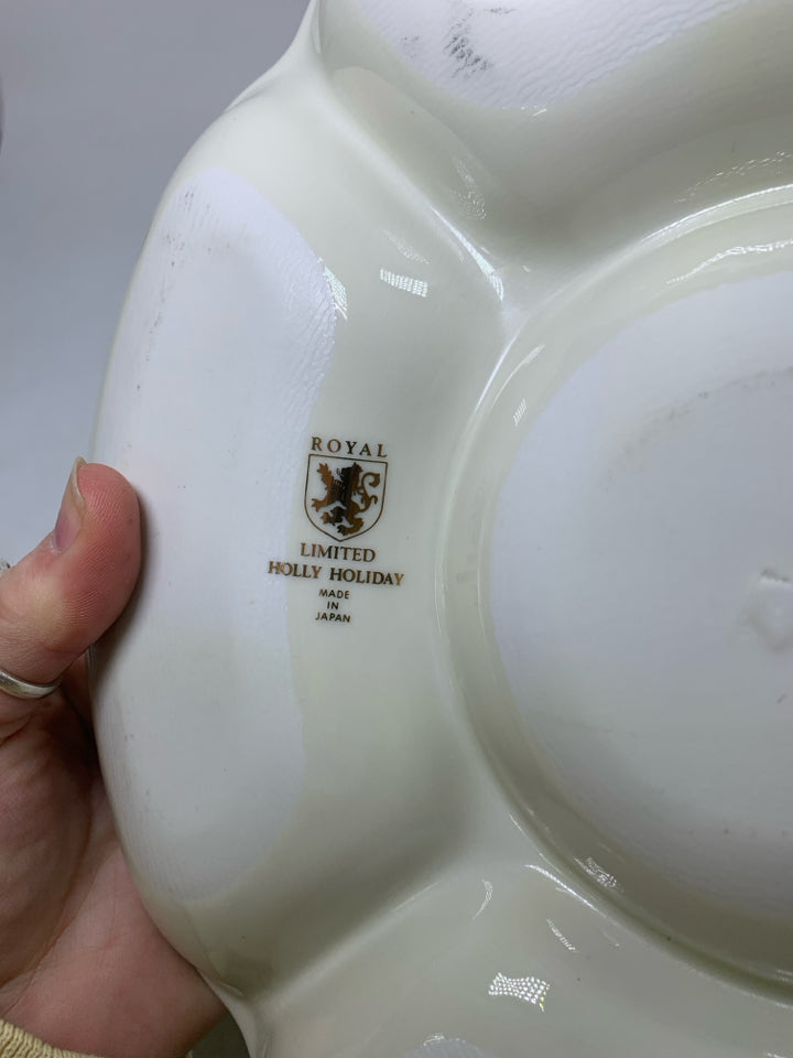 ROYAL LIMITED HOLLY HOLIDAY PATTERN DIVIDED SERVING PLATE.