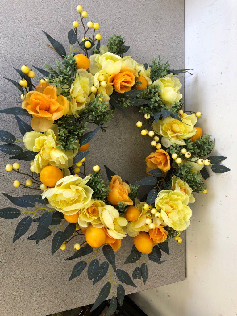 YELLOW & ORANGE FLOWER WREATH.