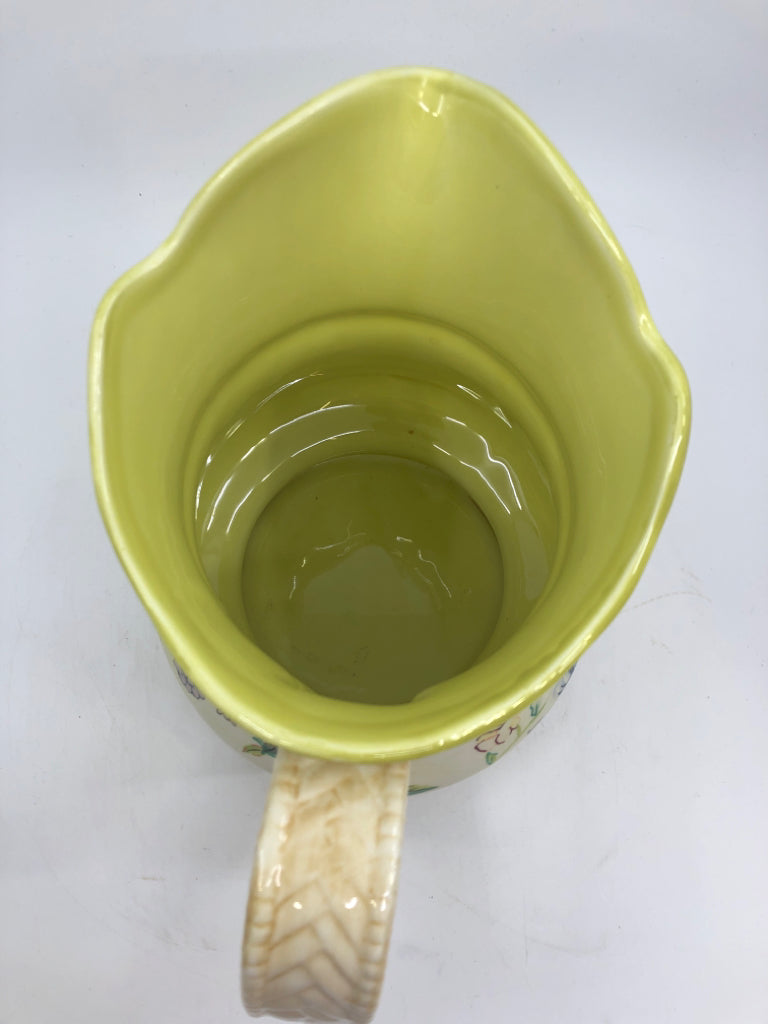 LIME GREEN COTTAGE ROSE COLLECTION PITCHER.