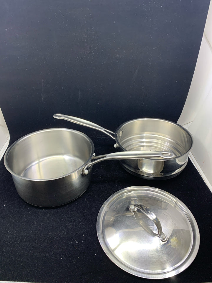 3 PC CUISINART STAINLESS STEEL  STEAMER/SAUCE PAN.