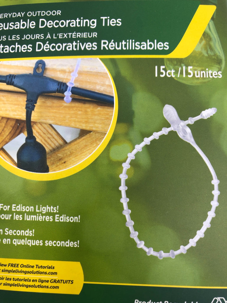 NIB 15CT REUSABLE DECORATING TIES PRODEC PATIO LIGHTS UP!