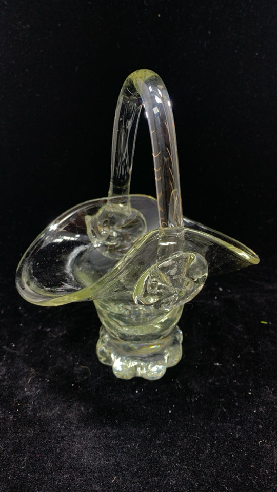 VTG CLEAR BLOWN GLASS BASKET.