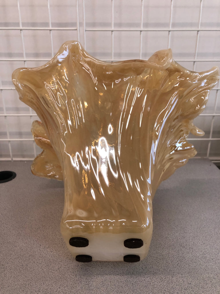 ORANGE SMOKEY GLASS VASE W/WAVY TEXTURE.