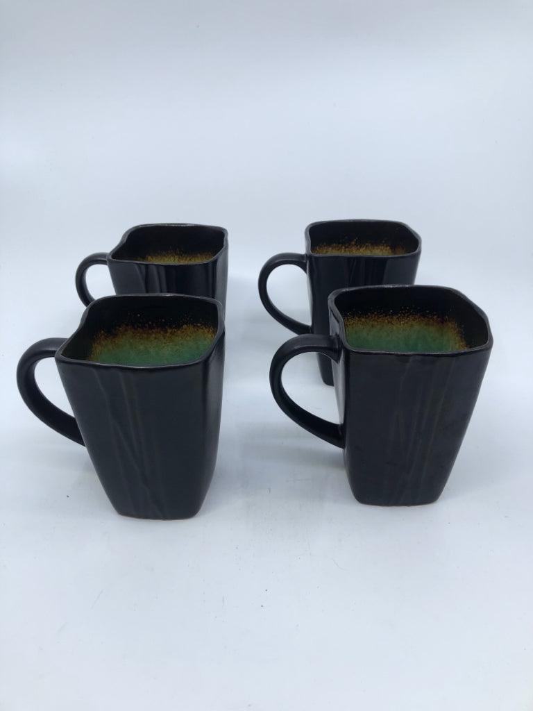 4 BLACK TEAL INSIDE MUGS.