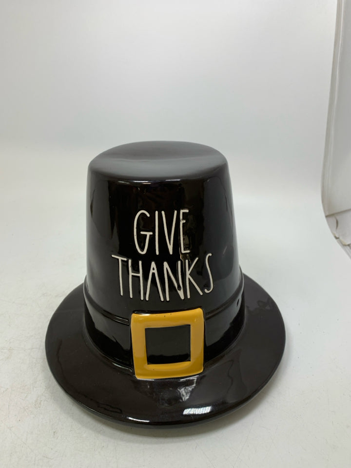 RAE DUNN BLACK GIVE THANKS PILGRIM HAT.