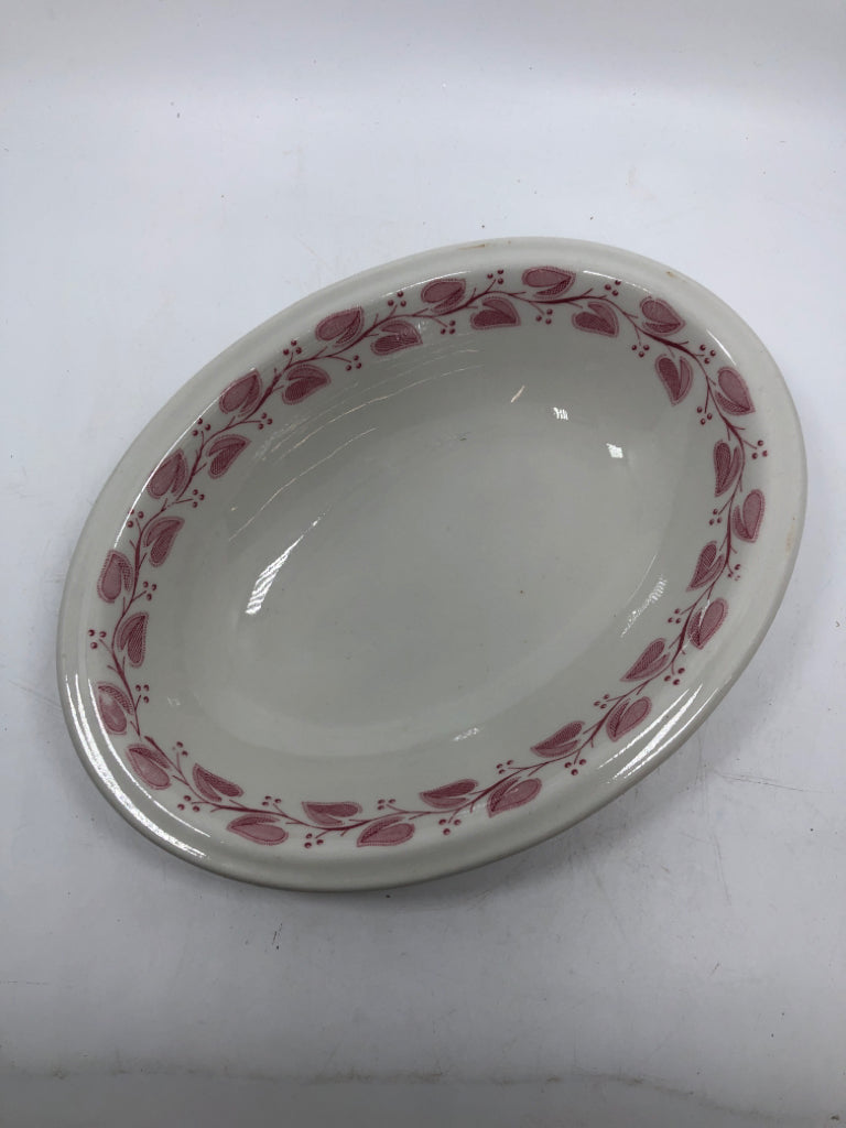 VTG OVAL DISH W/RED LEAVES PATTERN.