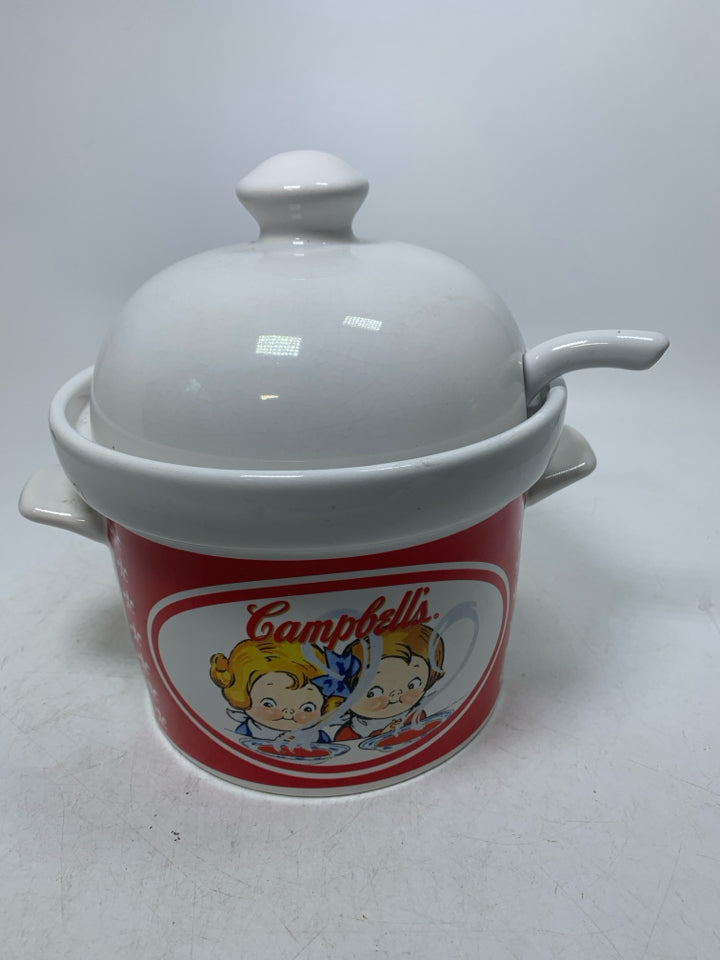 VTG SOUP TUREEN KIDS SMELLS TOMATO SOUP LID & LADLE.