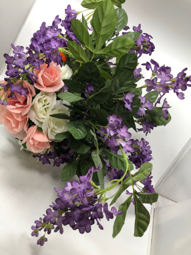 FAUX PINK/ORANGE BOUQUET W/PURPLE.