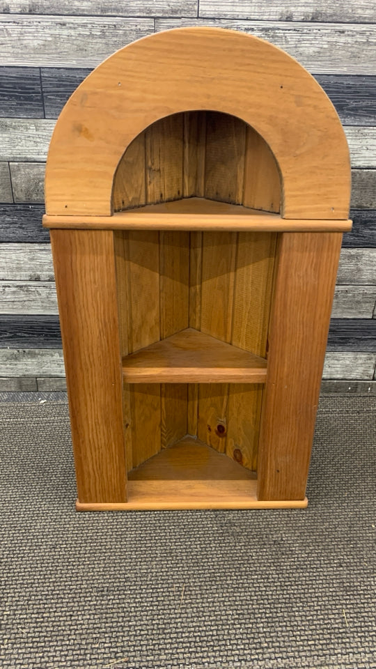 2PC VTG WOOD CORNER SHELF W/ 4 SHELVES, CABINET.