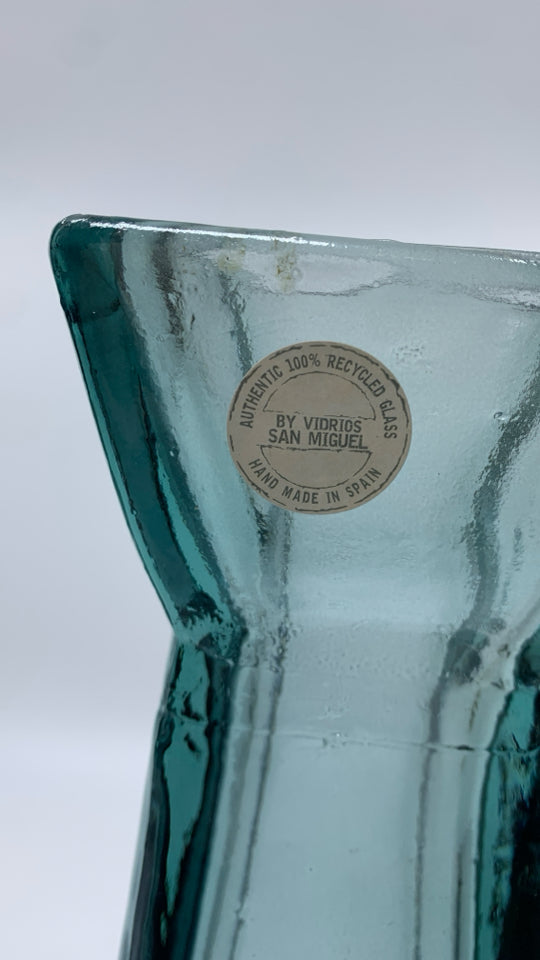 SAN MIGUEL RECTANGULAR BLUE GLASS VASE.