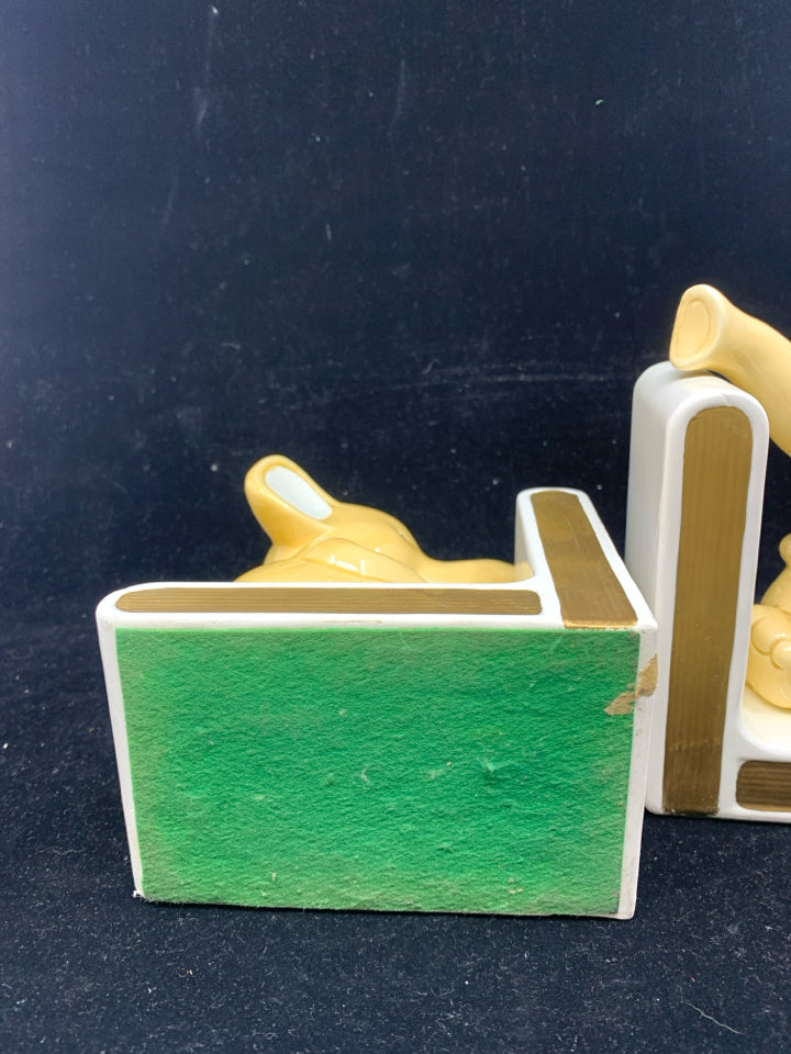 2 VTG YELLOW ELEPHANT CERAMIC BOOK ENDS.