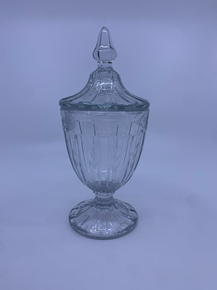 FROSTED RIBBED GLASS CANDY DISH W/LID.