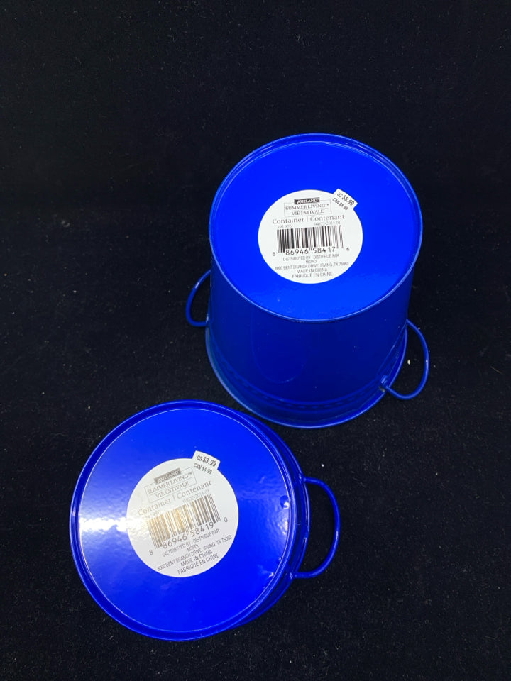 2 BLUE METAL BUCKETS W/HANDLES.