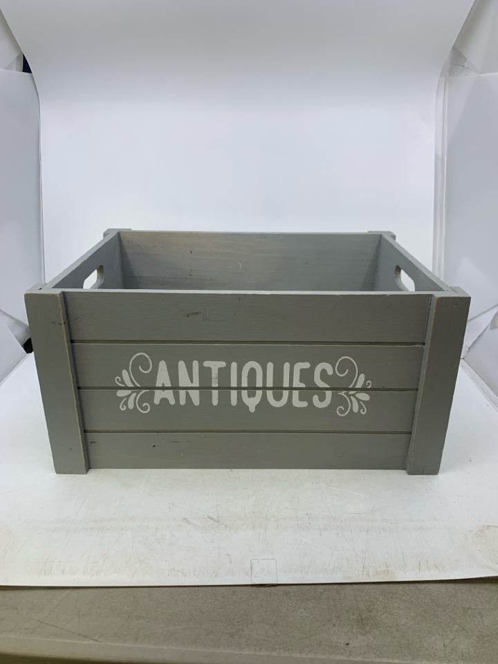GREY PAINTED ANTIQUES WOOD CRATE.