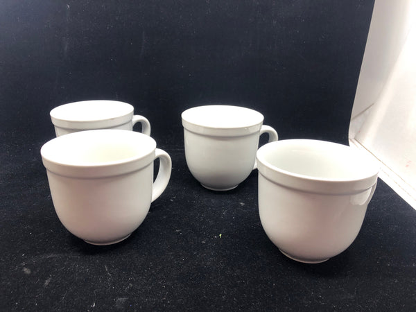 4 WHITE CAFEWARE MUGS.