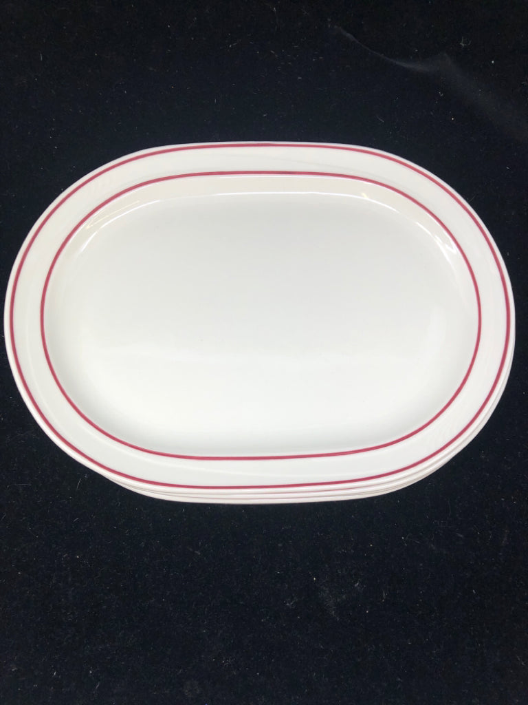 4 OVAL PLATES W RED RIM.