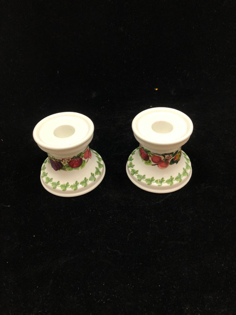 2 POMONA CANDLESTICK HOLDERS.