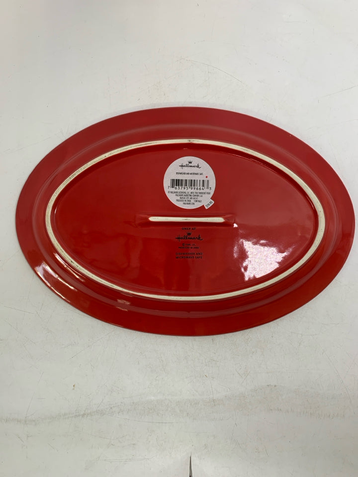 RED OVAL SCRIPT EDGE GIVING PLATE HALLMARK.