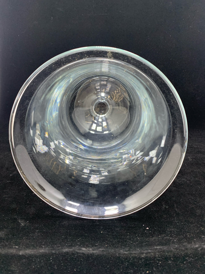 CLEAR GLASS FOOTED HURRICANE VASE.