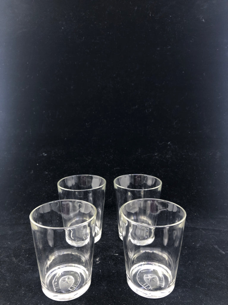 4 HORSESHOE BOTTOM JUICE GLASSES.