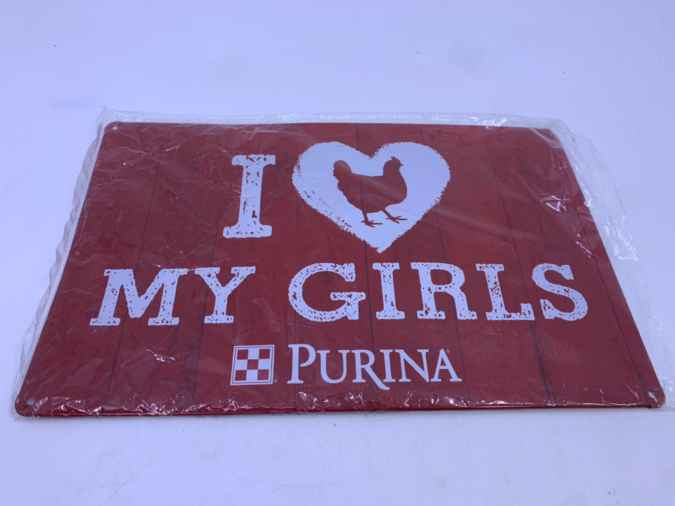 RED METAL CHICKEN SIGN "I LOVE MY GIRLS".