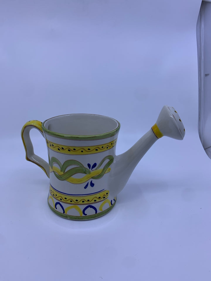 YELLOW AND GREEN DECORATIVE WATERING CAN.