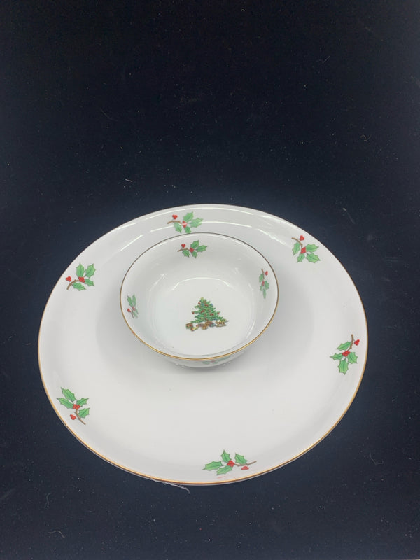 2PC HOLIDAY HOSTESS CHIP AND DIP SERVER.