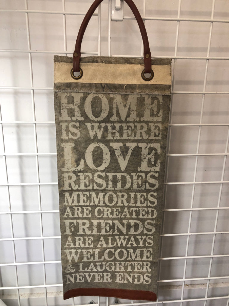 HOME GREY FABRIC WALL HANGING.