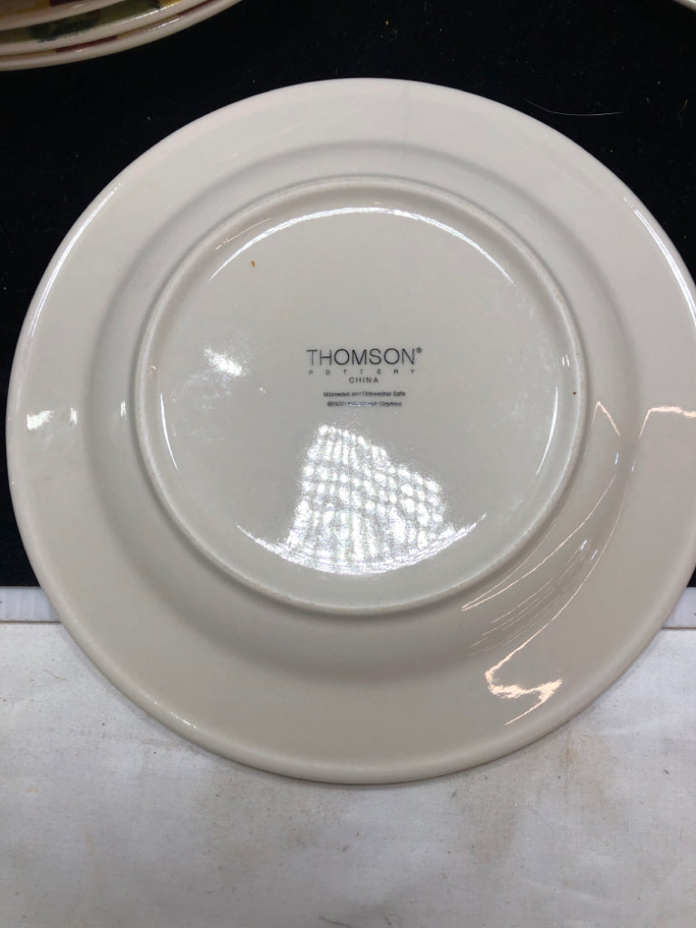 8pc PRIMITIVE CHECKERED THOMSON POTTERY DISH SET.