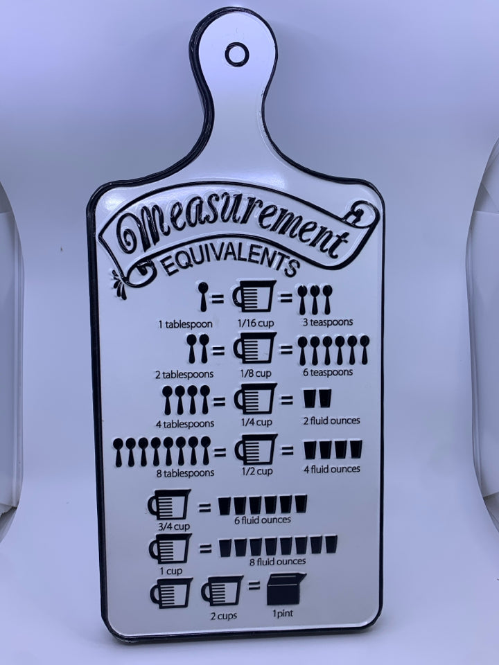 BLACK AND WHITE METAL MEASUREMENTS WALL HANGING.