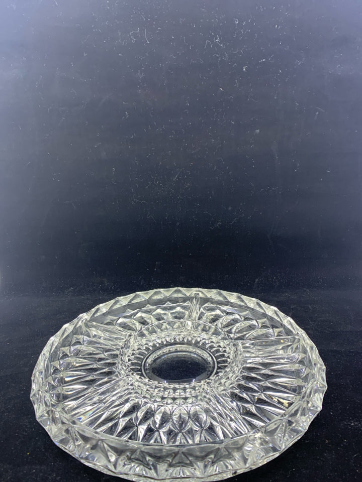 6 SECTION HEAVY GLASS ROUND SERVING PLATE.