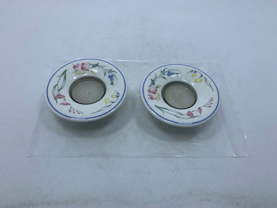 2 LUXEMBOURG SMALL VOTIVE CANDLE HOLDERS FLORAL IN BAG.