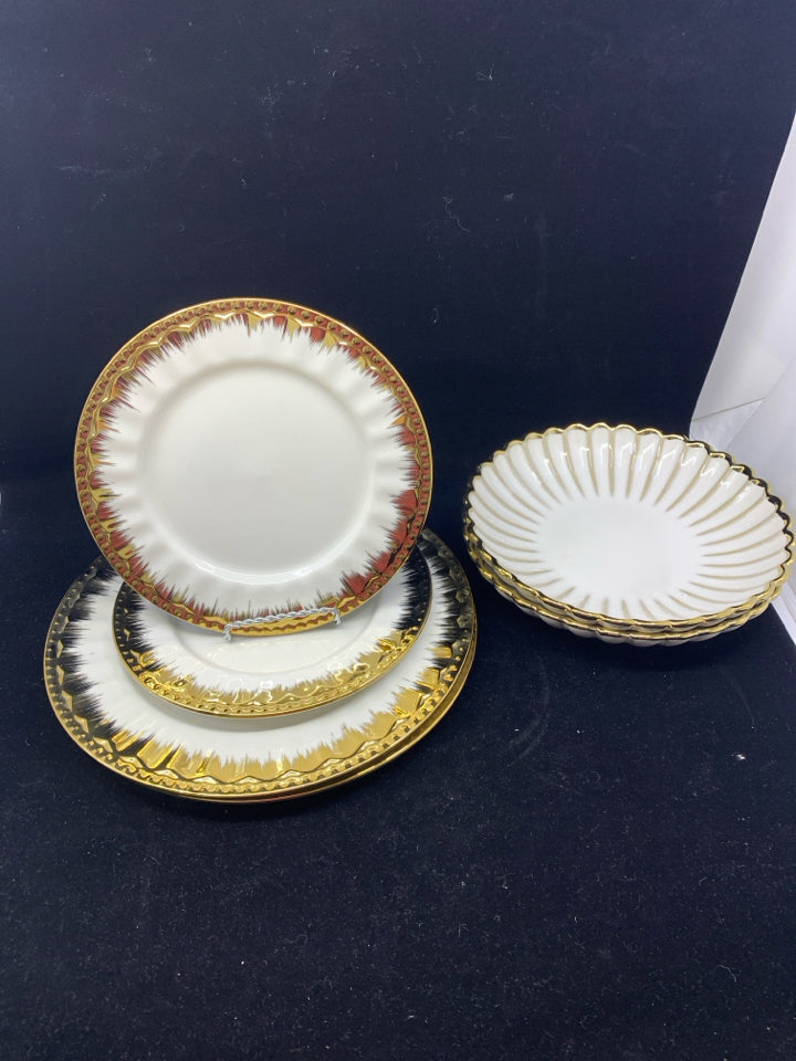 6PC SCALLOP EDGE GOLD SERV FOR 2 - 2 DINNER PLATES, 2 LUNCH PLATES, 2 BOWLS.