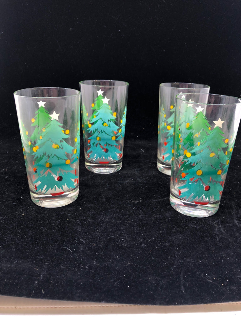 4 VTG CHRISTMAS TREE GLASSES.